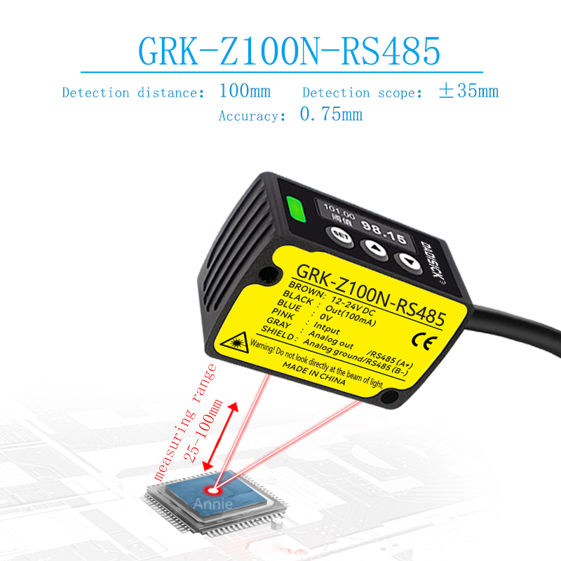 Industrial Laser Sensor - Jarak 100mm RS485 akurasi Output arus