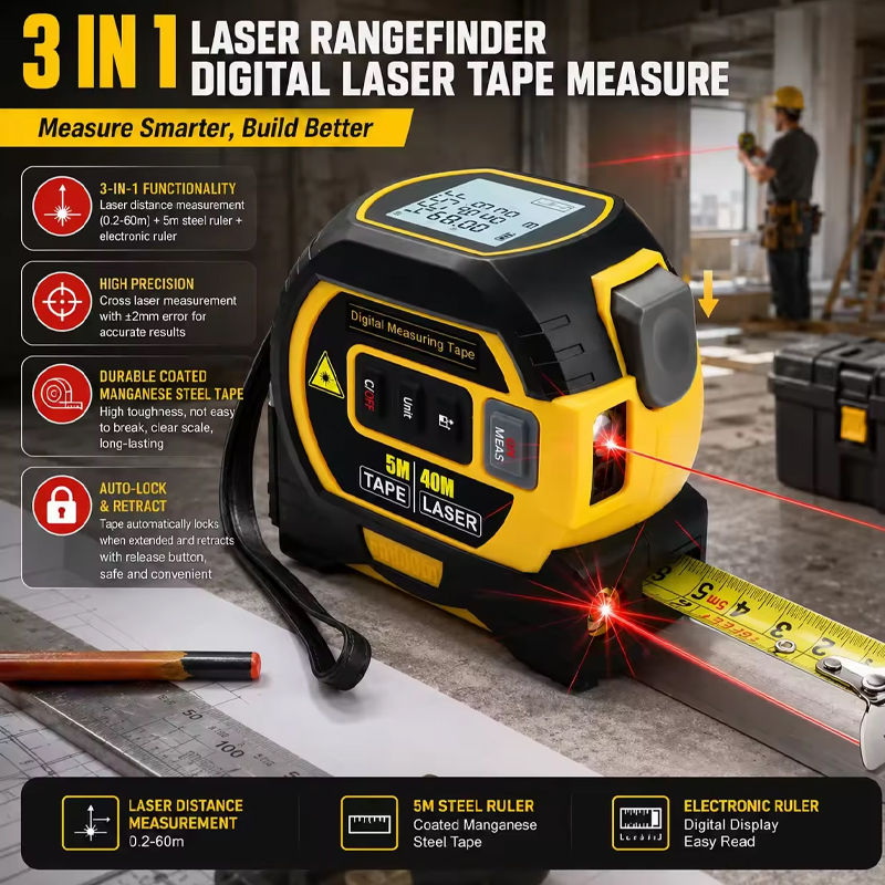 2026 Meteran Laser Baru 3 in 1 - Industrial Laser Tape Measure ulasan dan harga